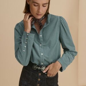 Wrap London Button-through Cord Blouse in Duck Egg